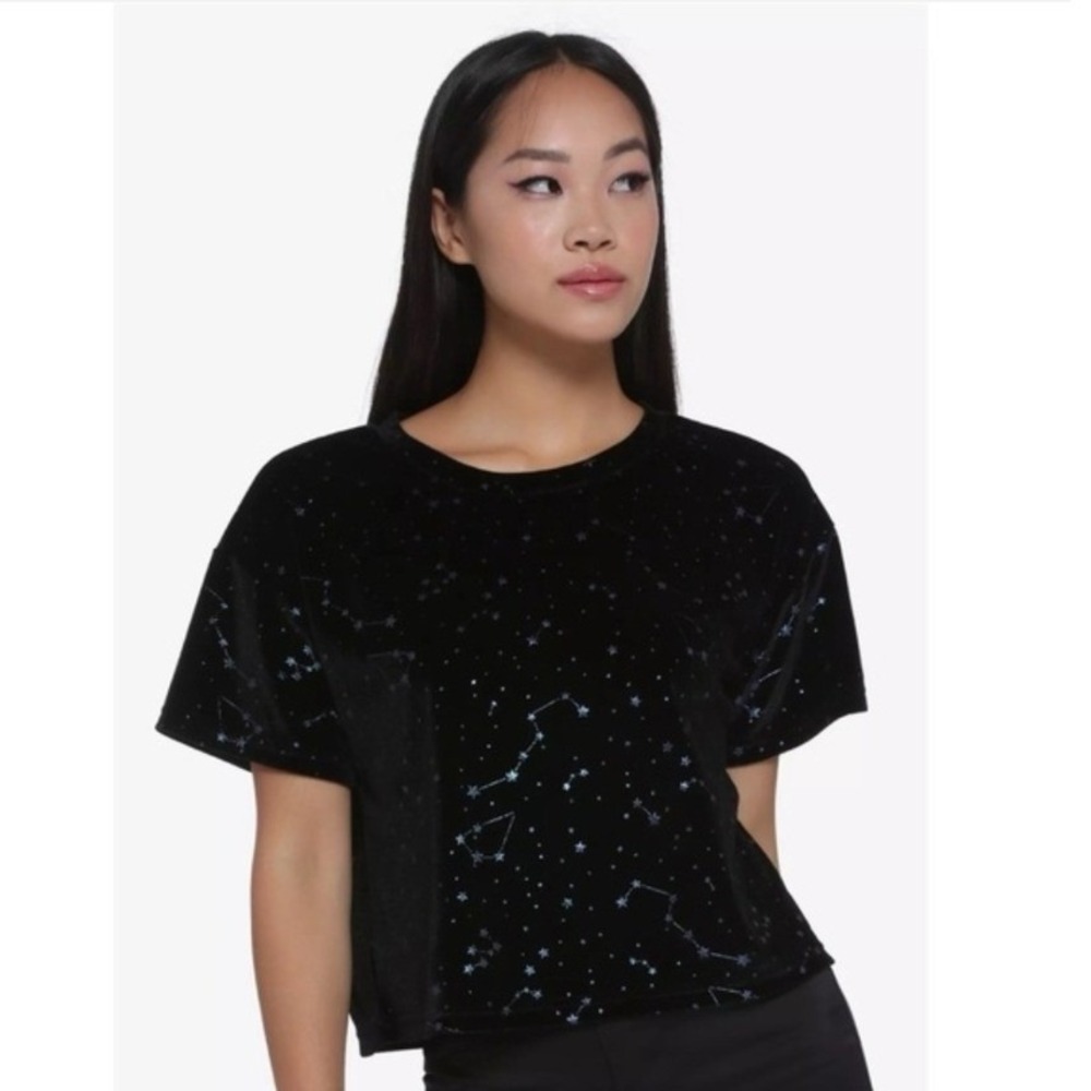 Hot Topic Star Constellation Velvet Cropâ Top Black Size Large